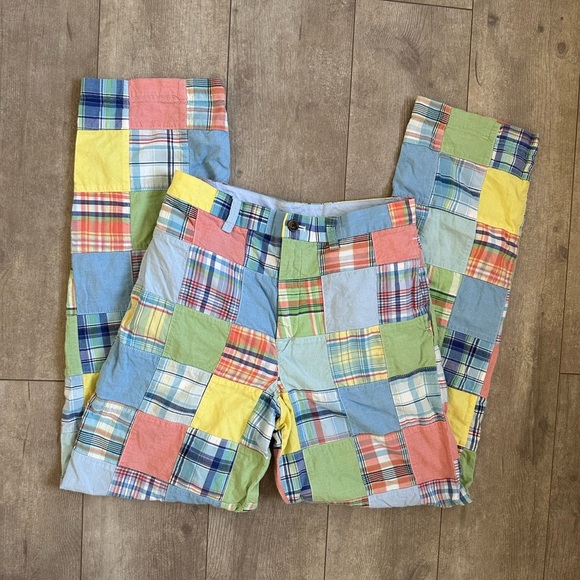 RARE Brooks Brothers Y2K BOYS Patchwork Chambray/Madras Trousers Sz 14